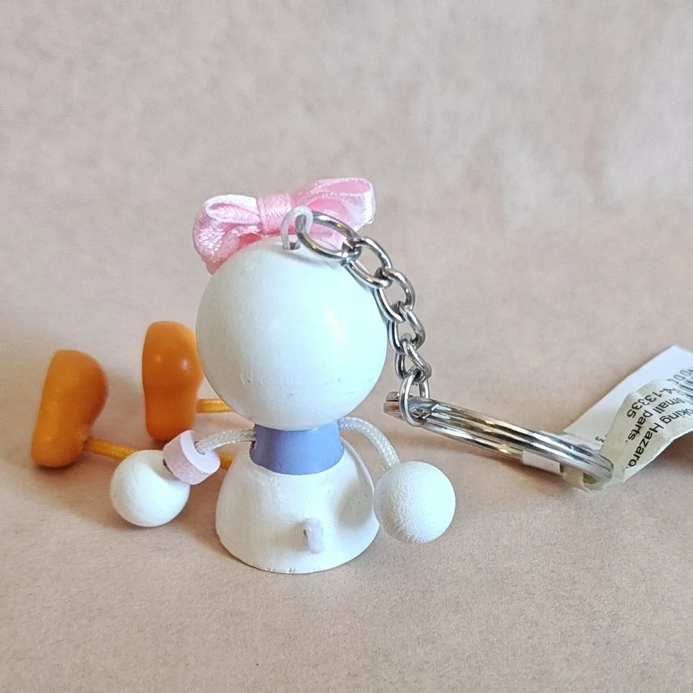 Disney Daisy Duck Keychain White Pink Wooden Figural Dangling Legs